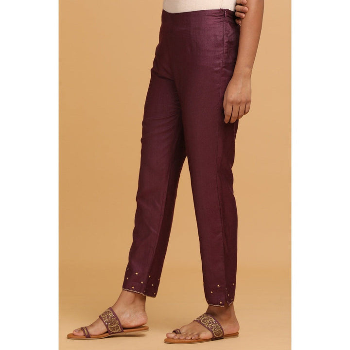 W Purple Embroidered Pant