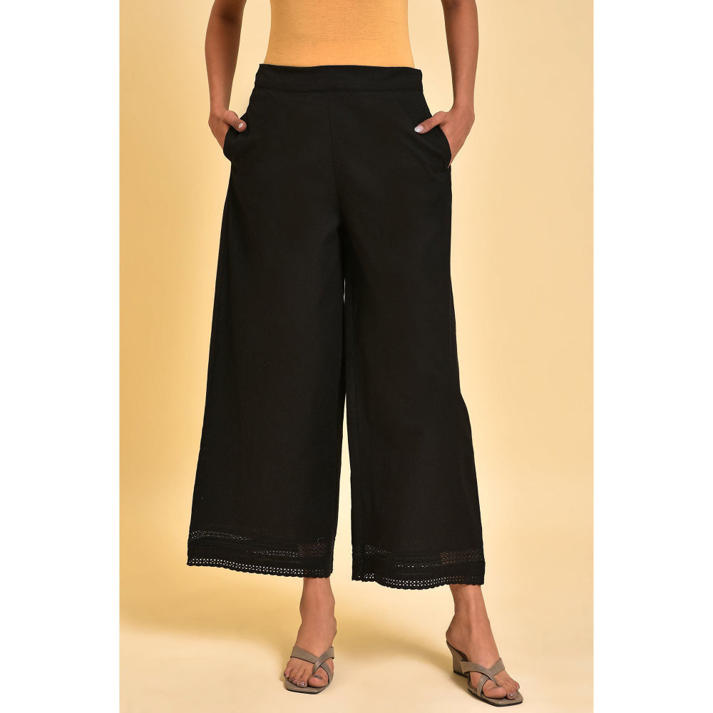 W Black Solid Parallel Pants