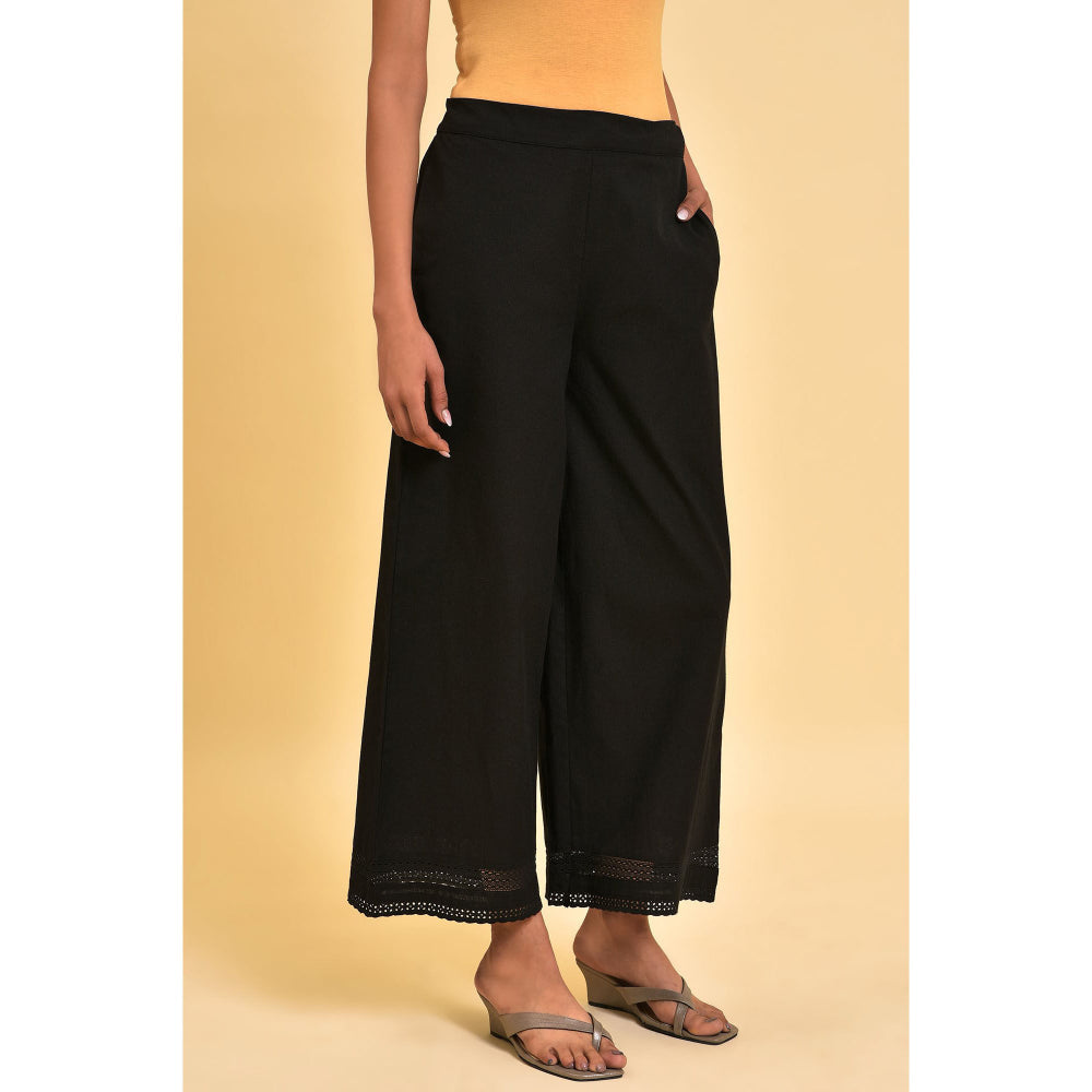 W Black Solid Parallel Pants