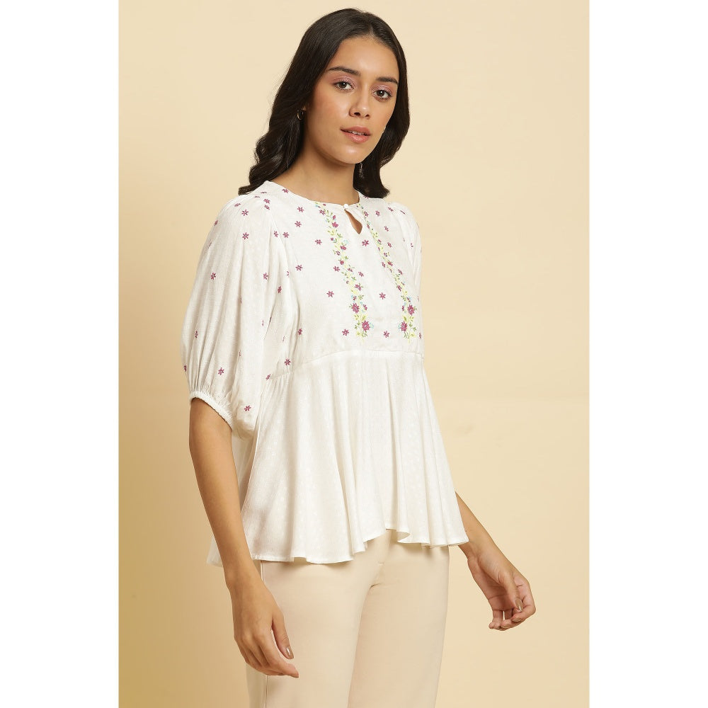 W Embroidered Top - White
