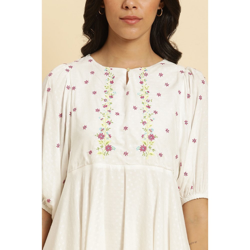 W Embroidered Top - White