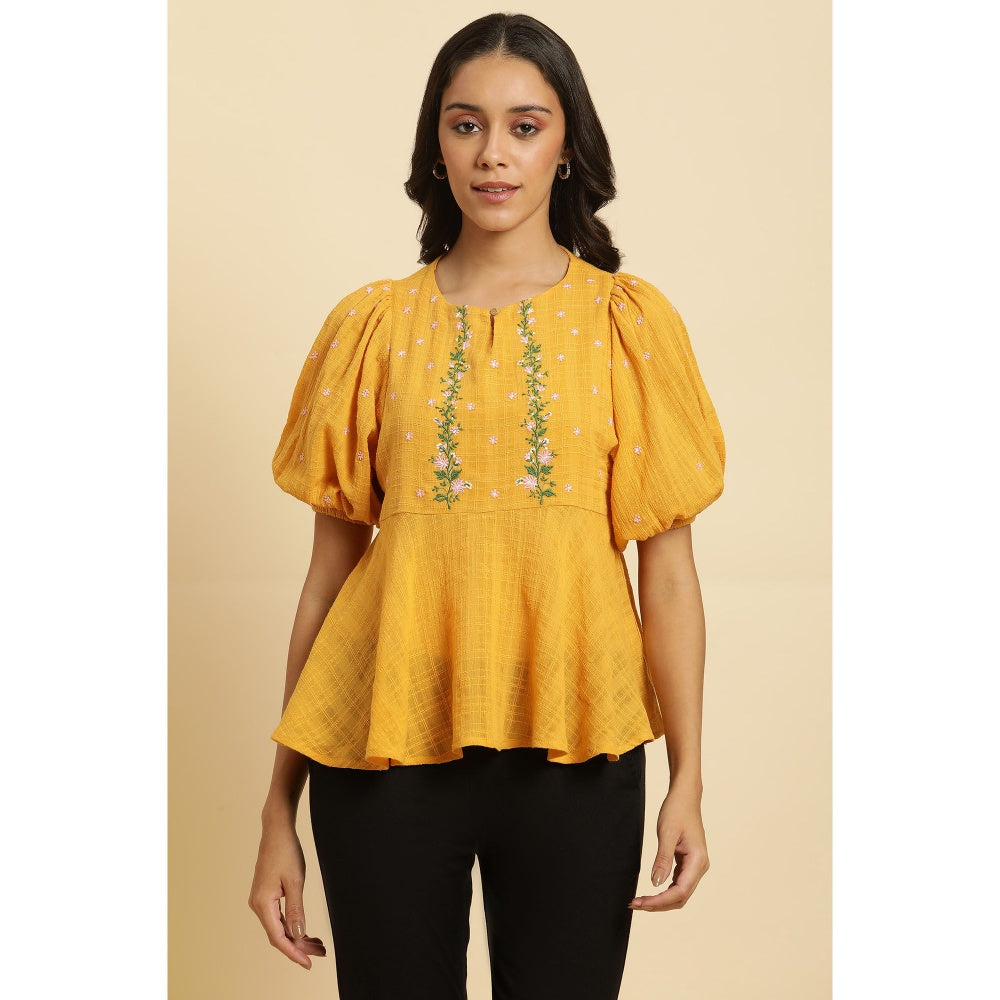 W Yellow Embroidered Top