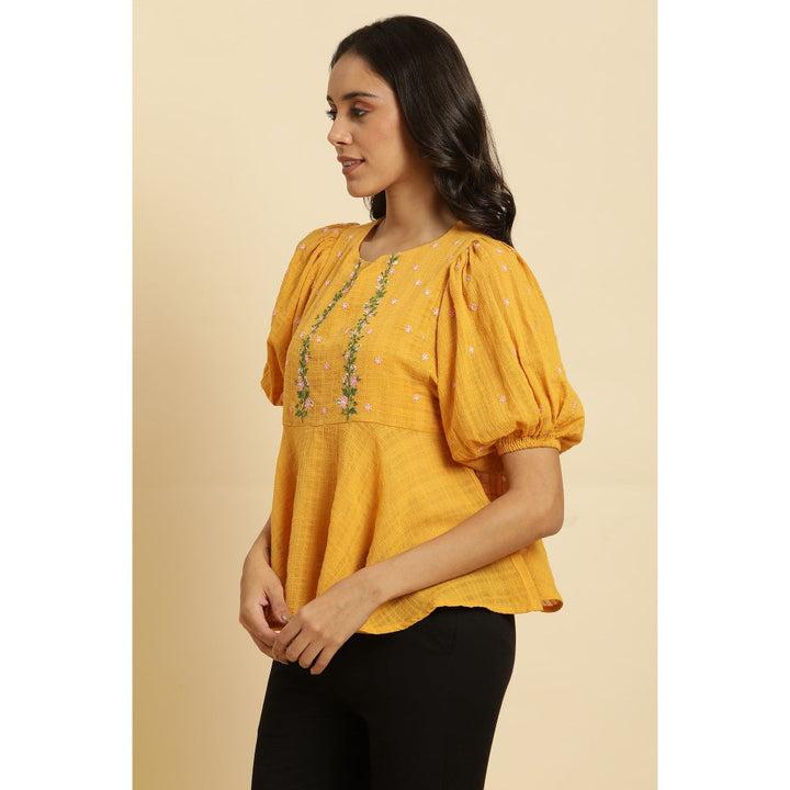 W Yellow Embroidered Top