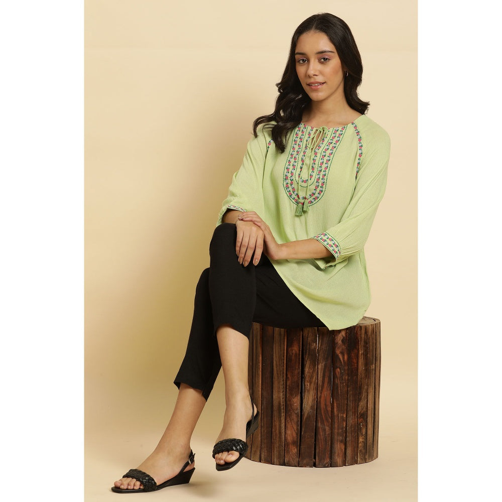W Green Embroidered Top