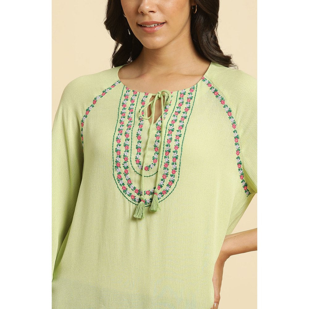 W Green Embroidered Top