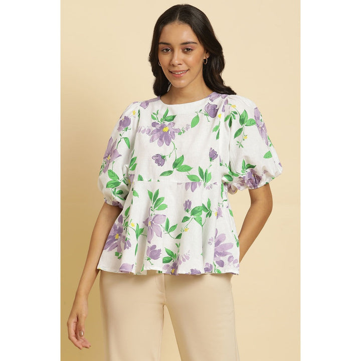 W Floral Top - White