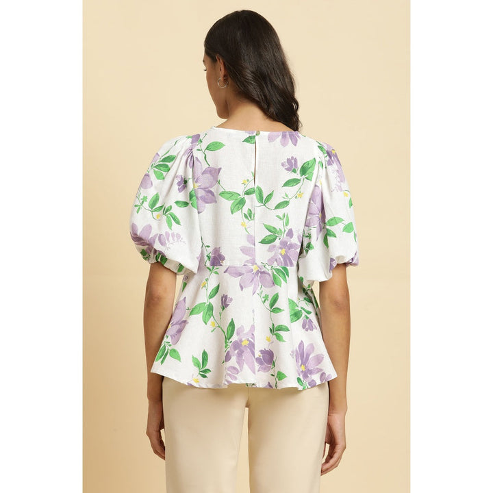 W Floral Top - White