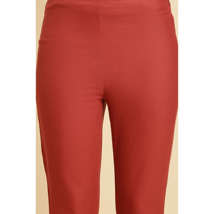W Red Solid Slim Pant