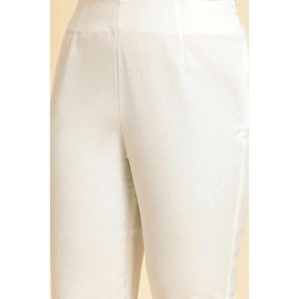 W Off White Solid Slim Pant