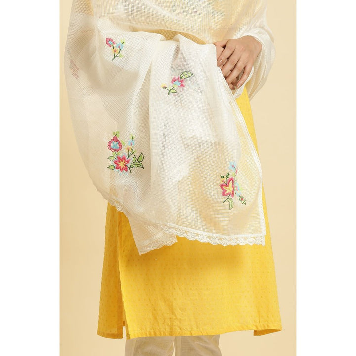W White Floral Embroidered Dupatta