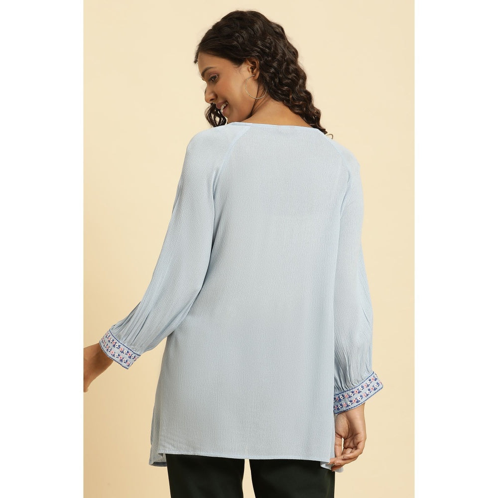 W Blue Embroidered Top