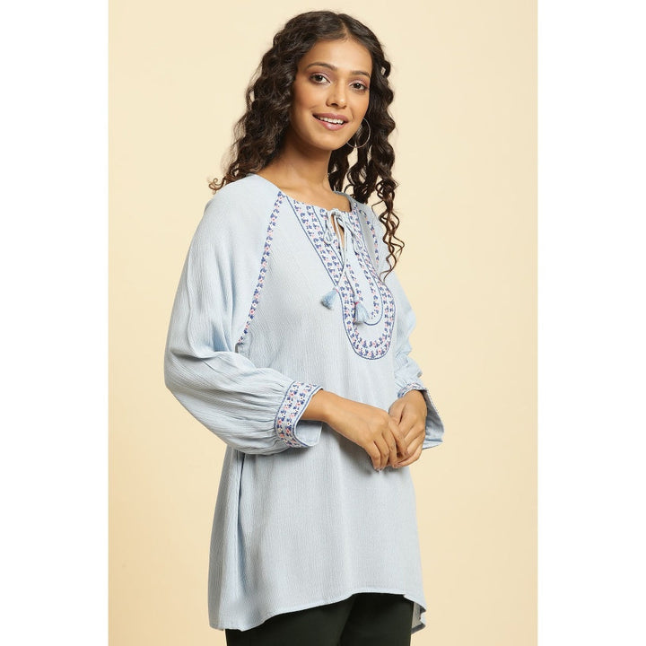 W Blue Embroidered Top