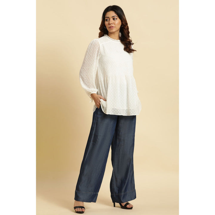 W Blue Solid/Plain Flared Pant