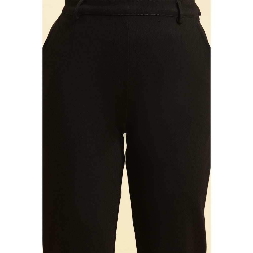 W Black Solid/Plain Slim Pant