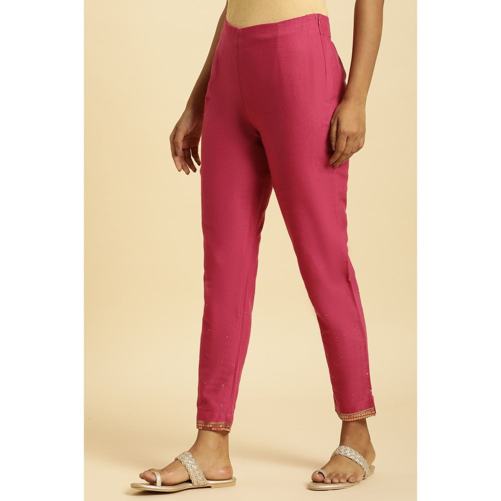 W Pink Solid/Plain Slim Pant