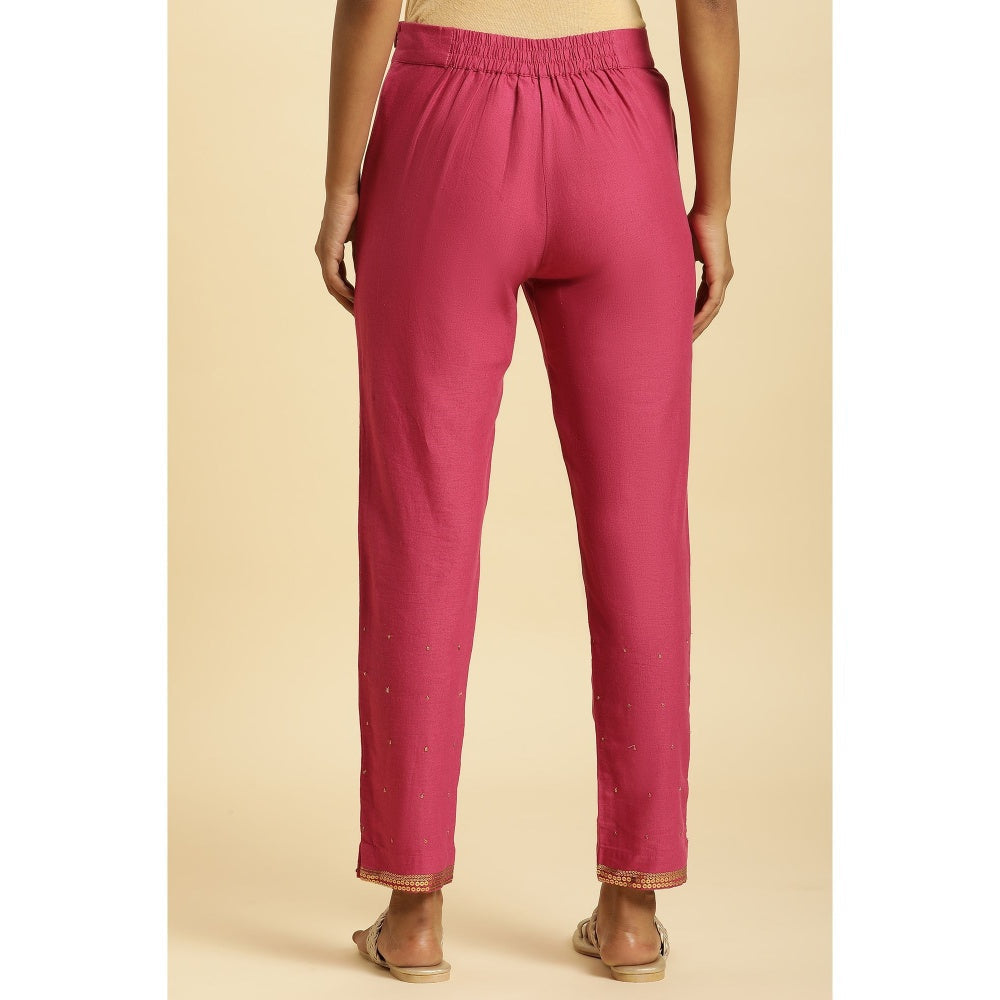 W Pink Solid/Plain Slim Pant
