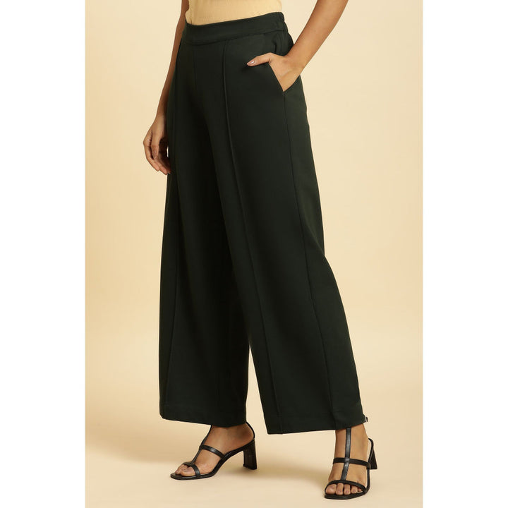 W Green Solid/Plain Straight Pant