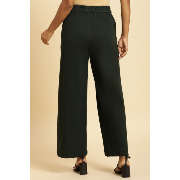 W Green Solid/Plain Straight Pant