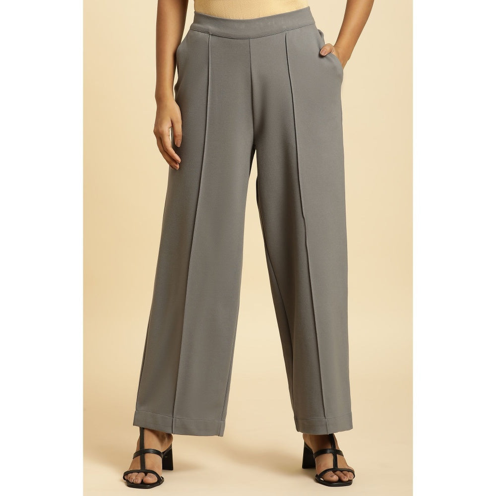 W Grey Solid/Plain Straight Pant