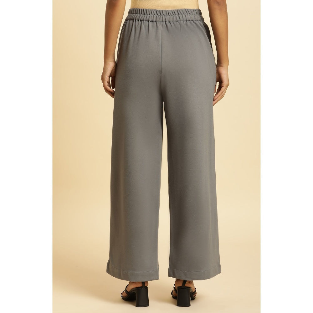 W Grey Solid/Plain Straight Pant