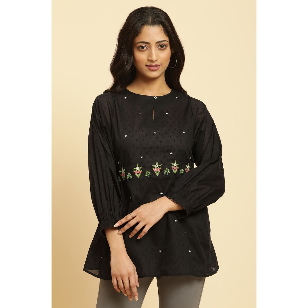 W Black Embroidered Top