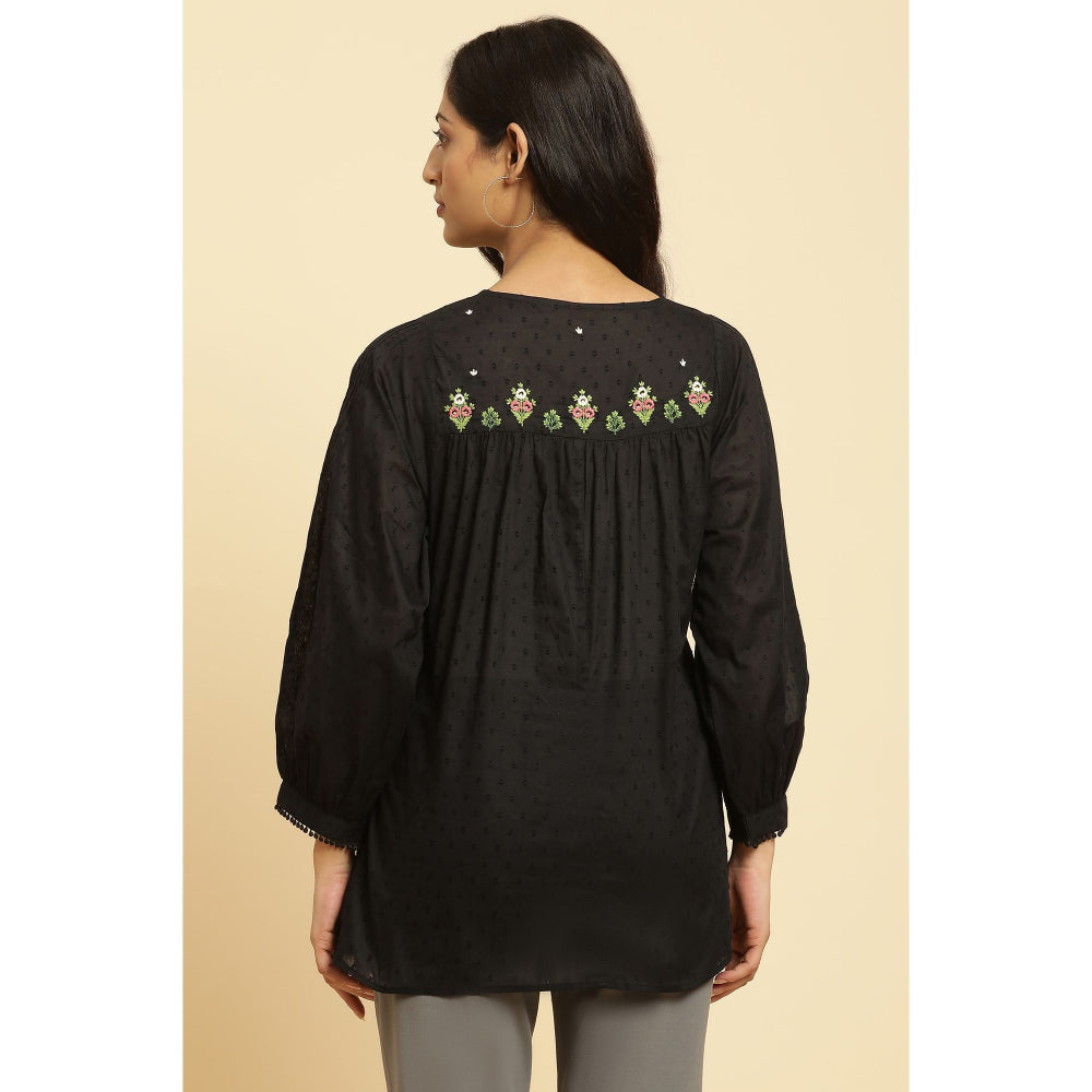 W Black Embroidered Top