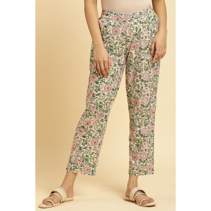 W Off White Floral Straight Pant
