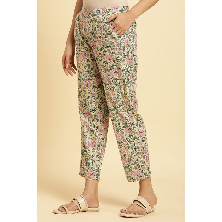 W Off White Floral Straight Pant