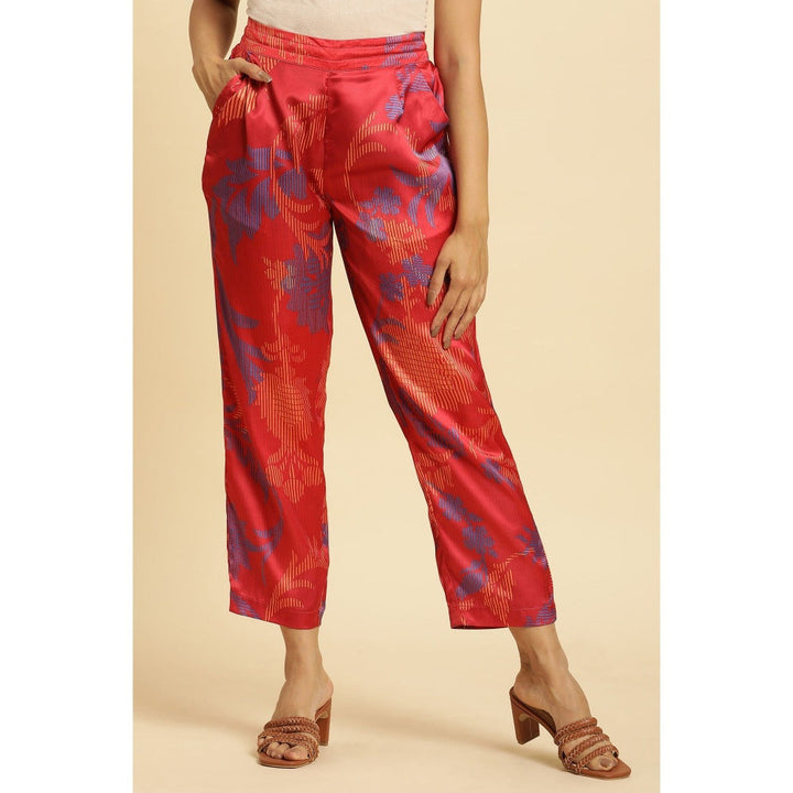 W Red Floral Straight Pant