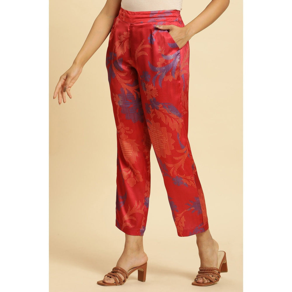 W Red Floral Straight Pant