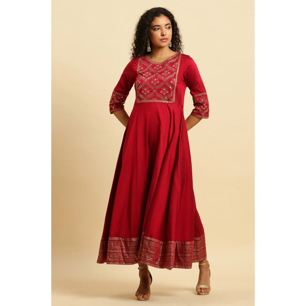 W Red Embroidered Dress