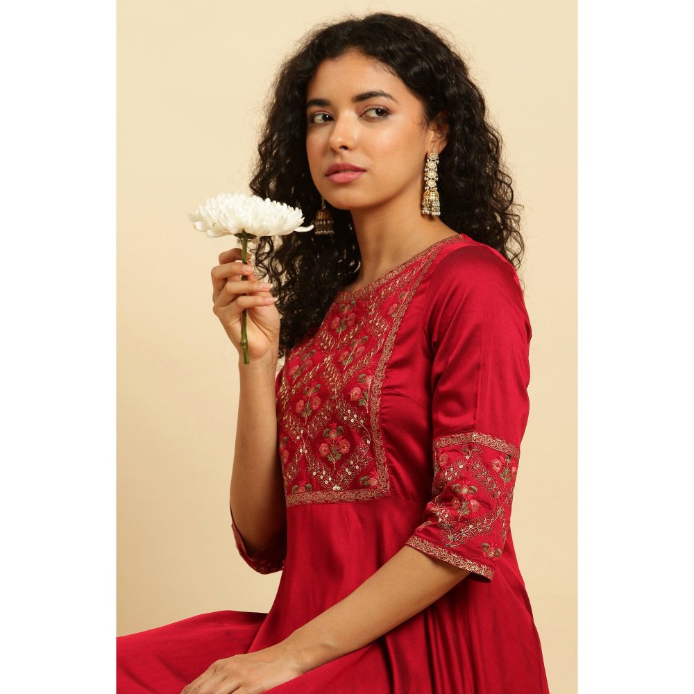 W Red Embroidered Dress