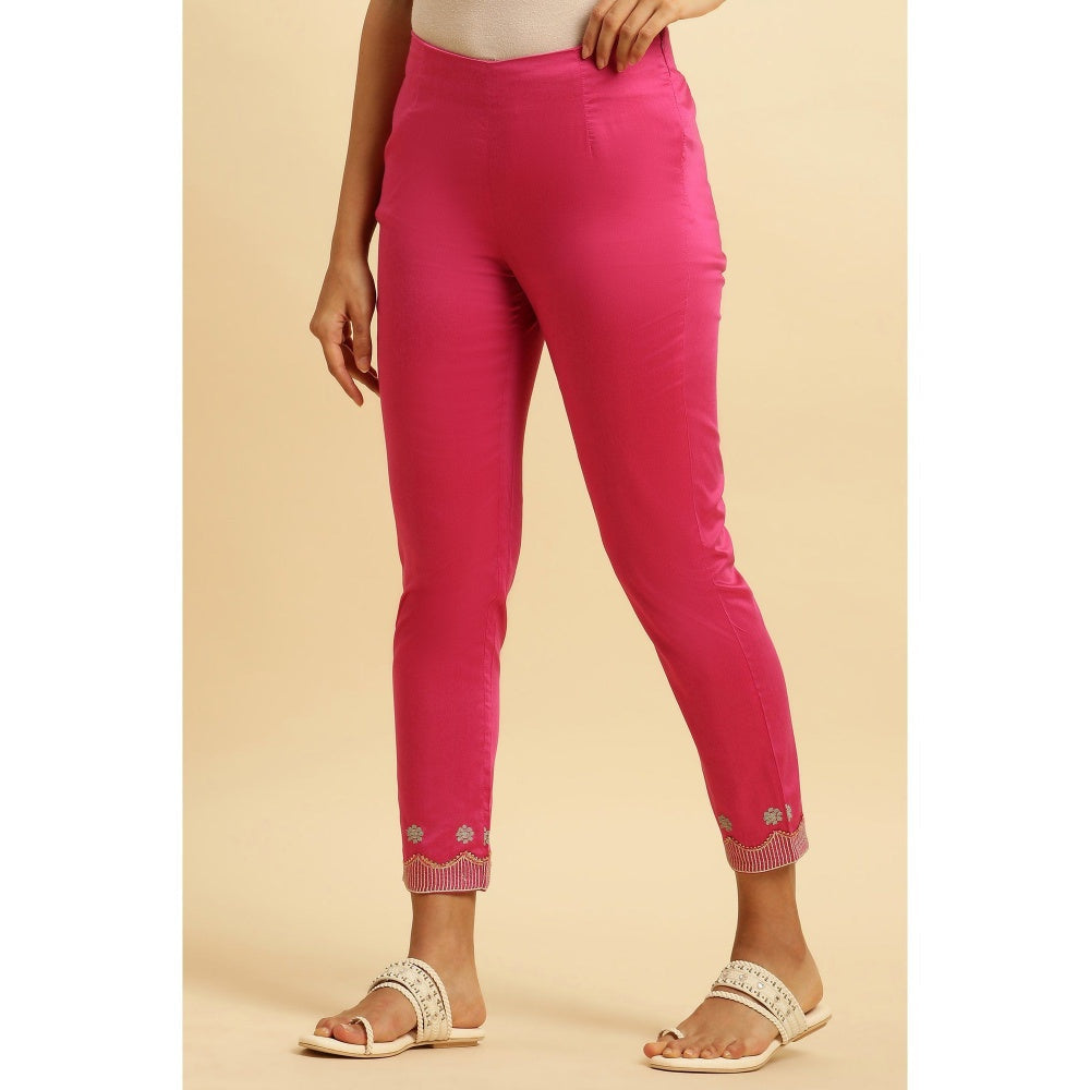 W Pink Embroidered Slim Pants