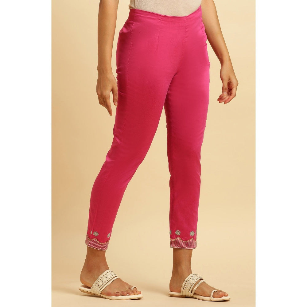 W Pink Embroidered Slim Pants
