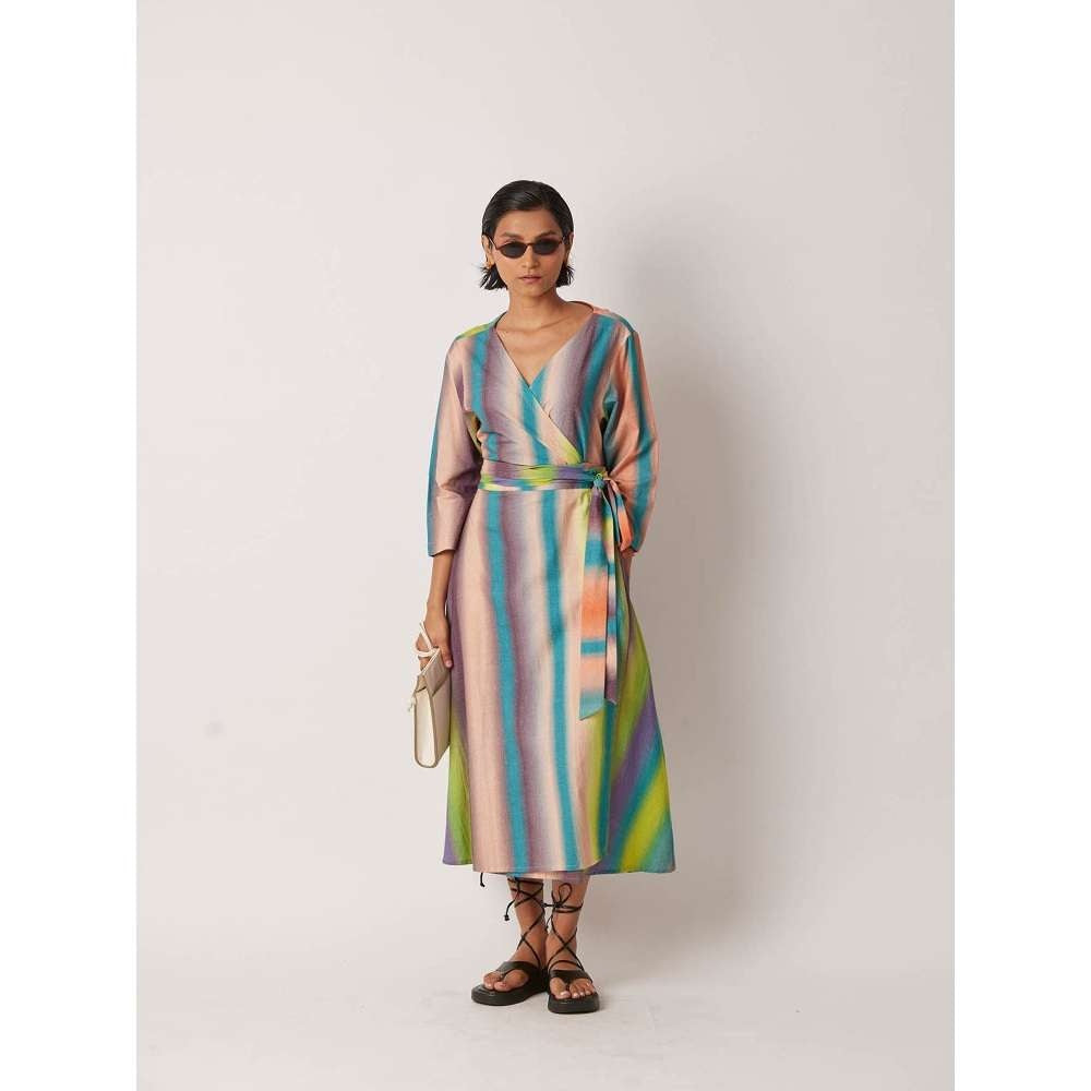 YAVI Women's Marco Colorblock & Printed Multi-Color Midi Dress with Belt (Set of 2)