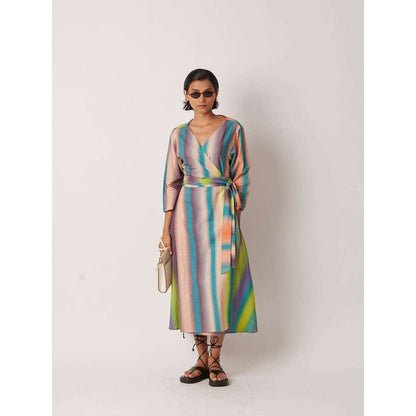 YAVI Women's Marco Colorblock & Printed Multi-Color Midi Dress with Belt (Set of 2)