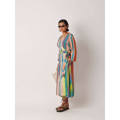 YAVI Women's Marco Colorblock & Printed Multi-Color Midi Dress with Belt (Set of 2)