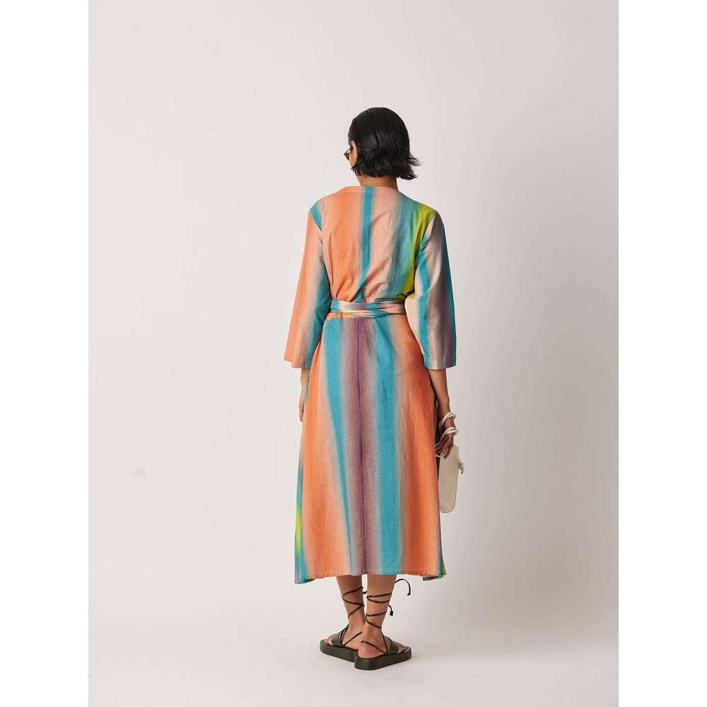 YAVI Women's Marco Colorblock & Printed Multi-Color Midi Dress with Belt (Set of 2)