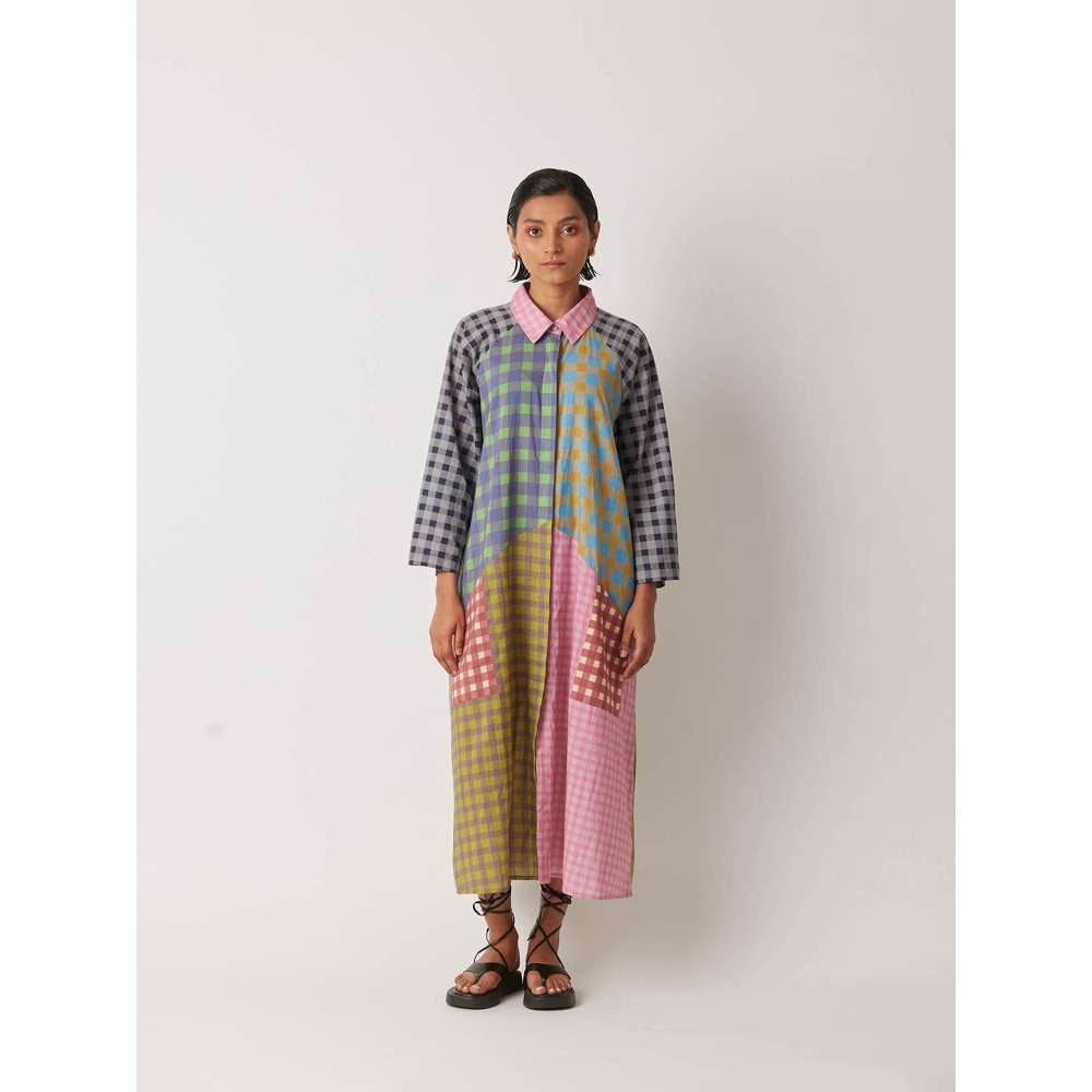 YAVI Women's Alit Checks & Printed Multi-Color Midi Dress