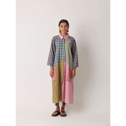 YAVI Women's Alit Checks & Printed Multi-Color Midi Dress