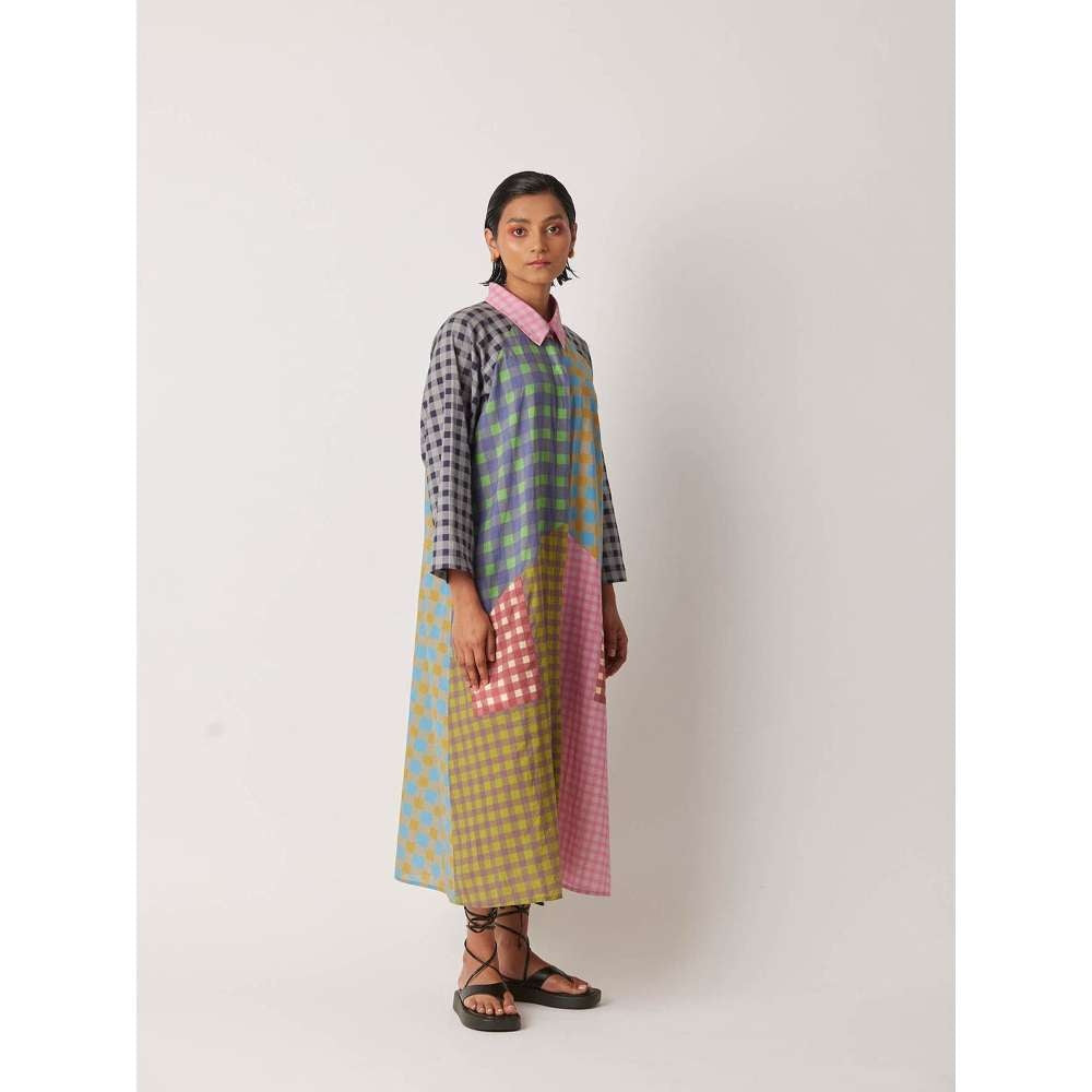 YAVI Women's Alit Checks & Printed Multi-Color Midi Dress