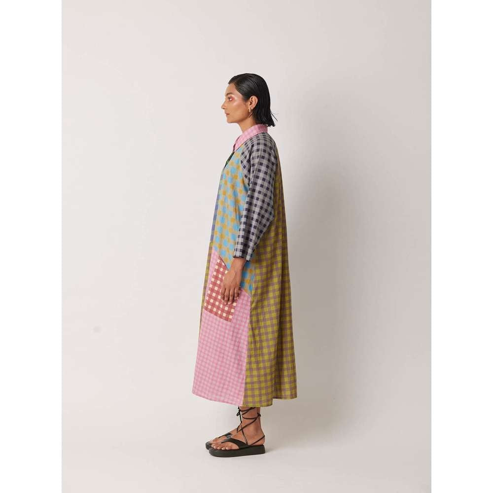 YAVI Women's Alit Checks & Printed Multi-Color Midi Dress