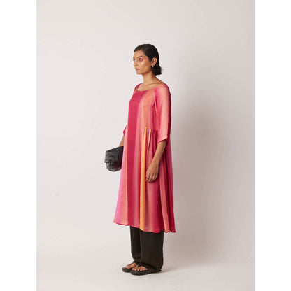 YAVI Women's Cheril Colorblock & Printed Pink Kurta