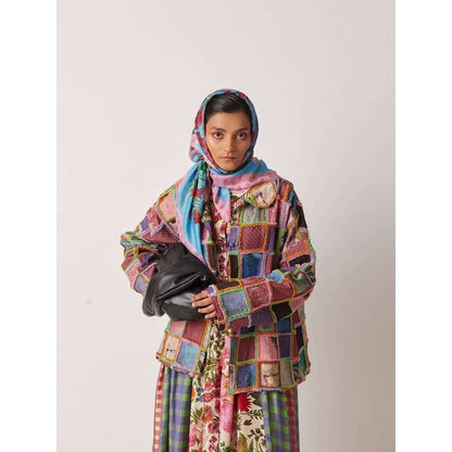 YAVI Women's Bitsy Checks & Embroidered Multi-Color Jacket