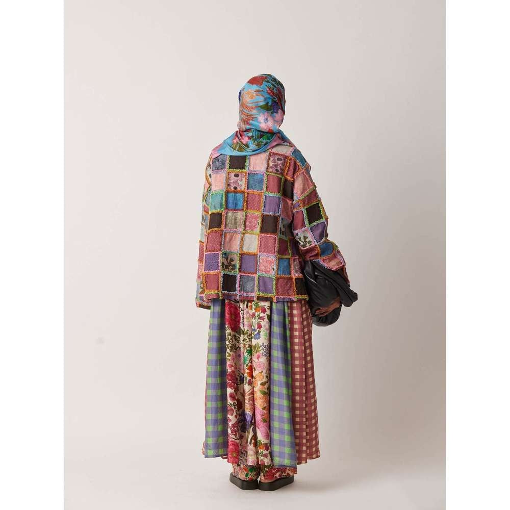 YAVI Women's Bitsy Checks & Embroidered Multi-Color Jacket