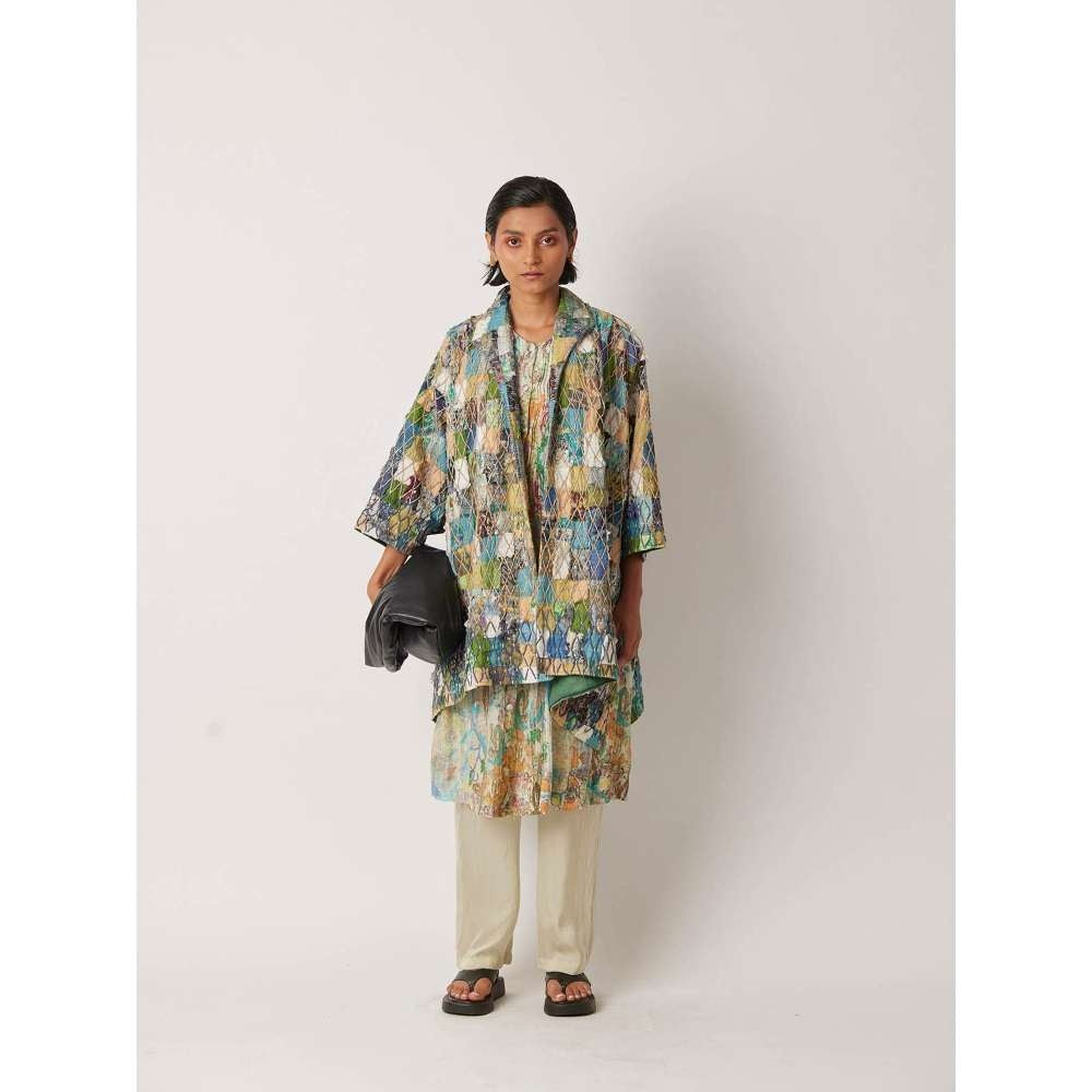 YAVI Women's Aecho Checks & Thread Work Multi-Color Jacket