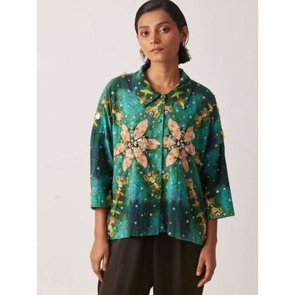 YAVI Women's Anigo Floral & Embellished Green Jacket