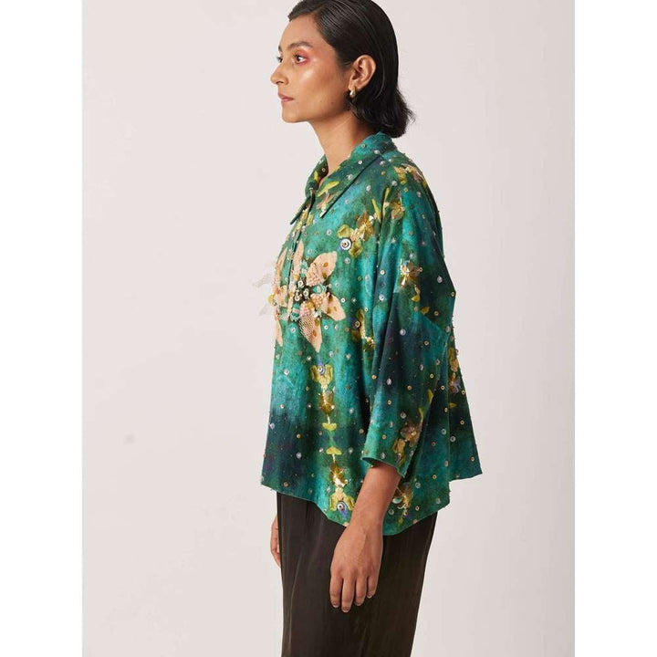 YAVI Women's Anigo Floral & Embellished Green Jacket