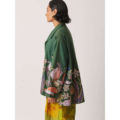 YAVI Women's Cyoti Floral & Embroidered Green Jacket