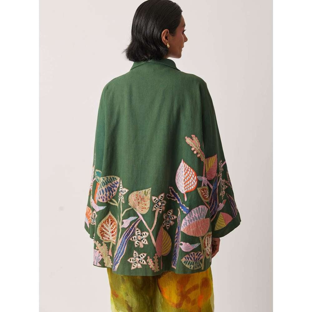 YAVI Women's Cyoti Floral & Embroidered Green Jacket
